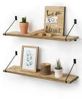 Petrala Rustic Floating Shelves – 60cm Wooden Wall Shelves, Set of 2