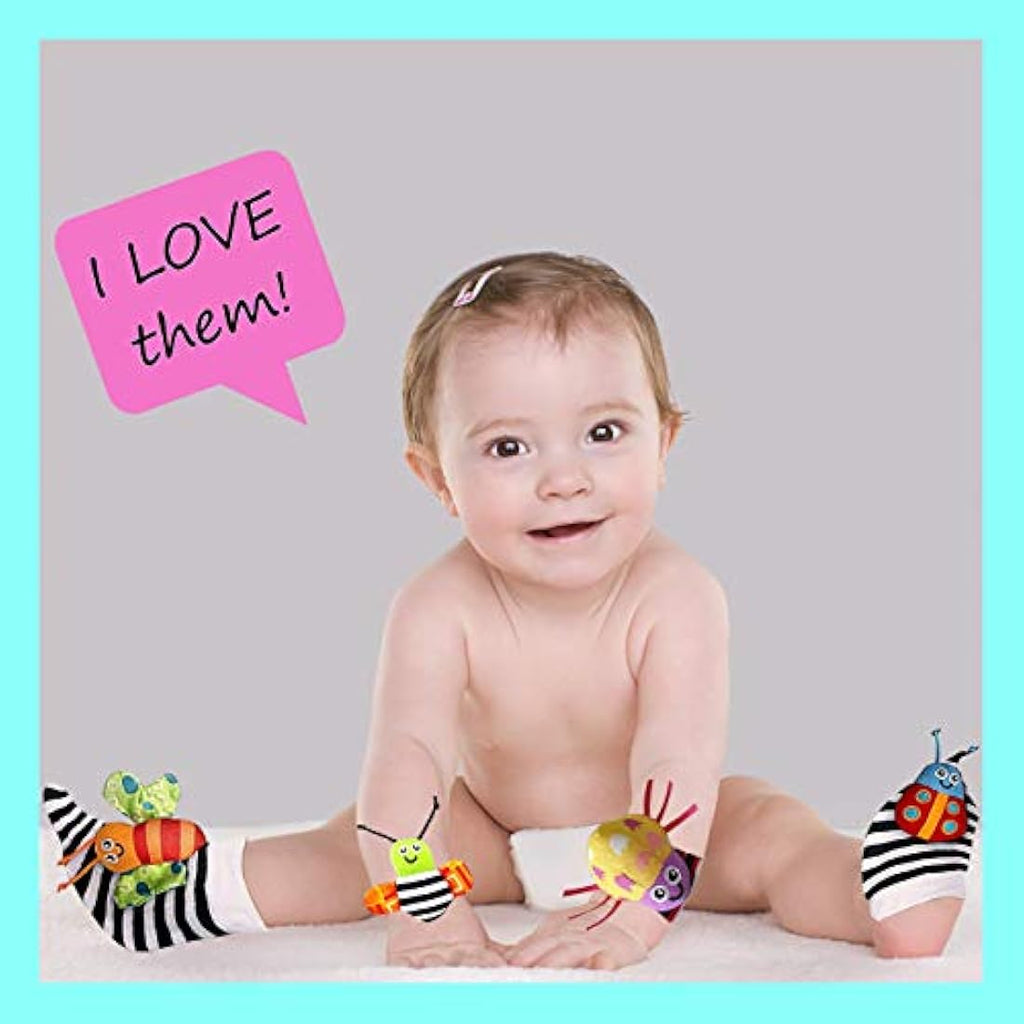 Jolof Store Foot Finders and Wrist Rattles – Sensory Baby Sock Toys