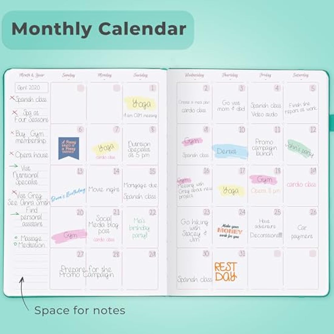 GoGirl Undated Life Planner – A5 Turquoise Eco-Leather Weekly Organizer