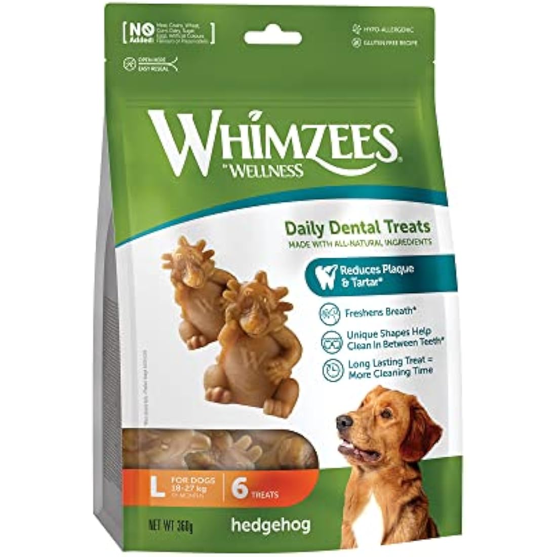 WHIMZEES Hedgehog Dog Dental Sticks | Large Breed Grain-Free Chews - 6ct