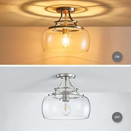 WUZUPS Industrial Round Glass Chandelier – Brushed Nickel Farmhouse Light