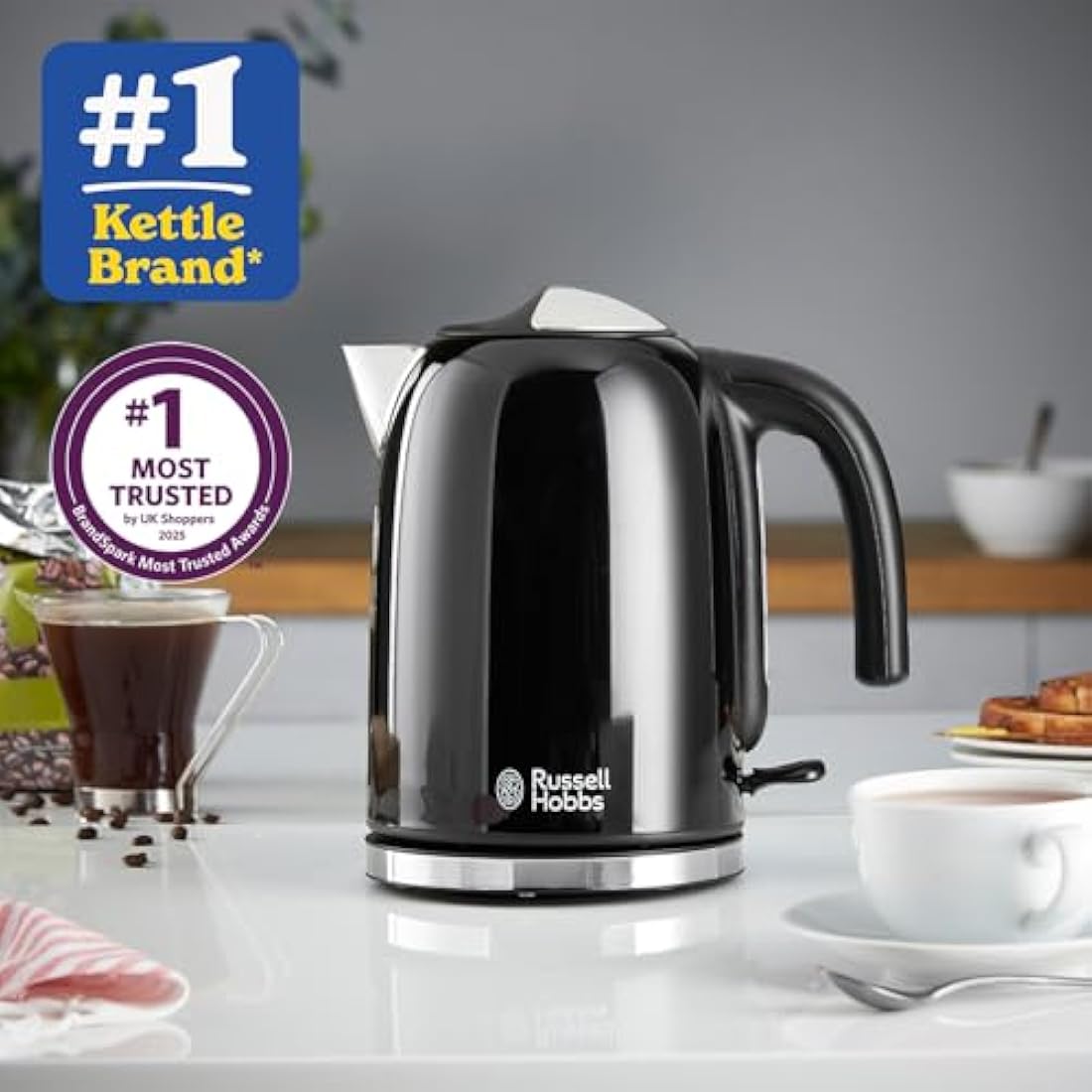Russell Hobbs 1.7L Electric Kettle – Black Stainless Steel Fast Boil