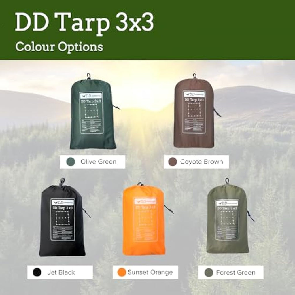 DD Hammocks Tarp 3x3 | Olive Green Waterproof Lightweight Camping Shelter