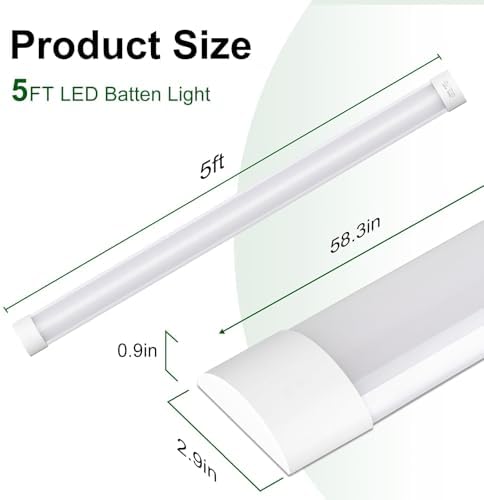 Muzha LED Batten Lights | 5FT 50W 5000lm Surface Mount Fittings - 4 Pack