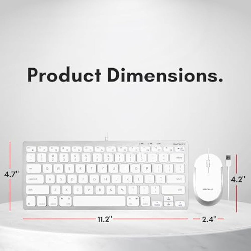 Macally Compact Wired Keyboard and Silent Mouse Combo for Mac & PC