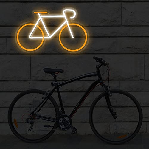 PILOYINDE Bicycle LED Neon Sign – Yellow & White USB Wall Decor Light