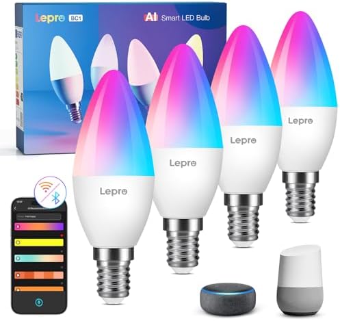 Lepro E14 AI Smart Bulb – RGBCCT Music Sync WiFi Candle Light, 4 Pack