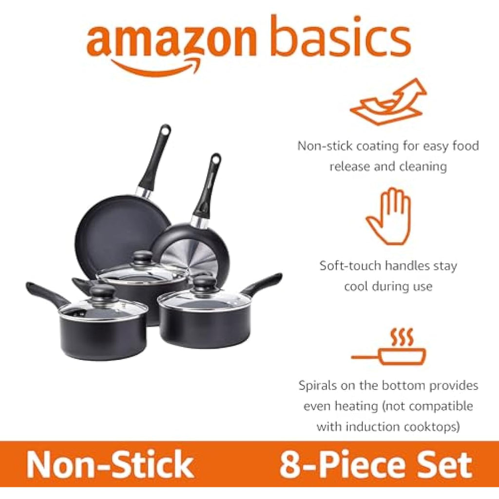Jolof Store 8-Piece Non-Stick Aluminum Cookware Set – Black