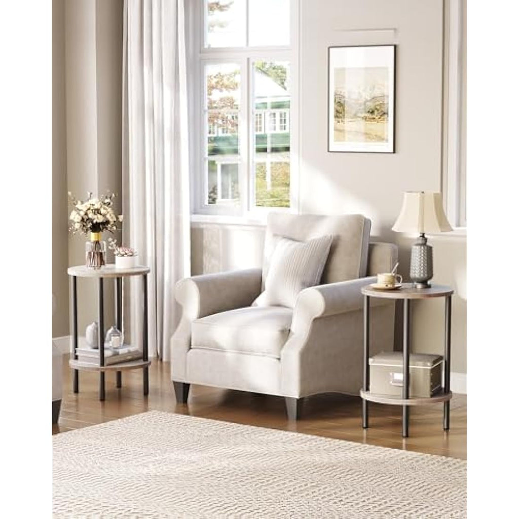 CHOEZON 2-Tier Round Side Table | Industrial Greige End Table Nightstand