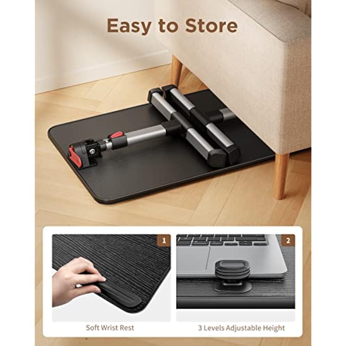 SAIJI Foldable Laptop Desk – Adjustable Height Ergonomic Bed Table, Black