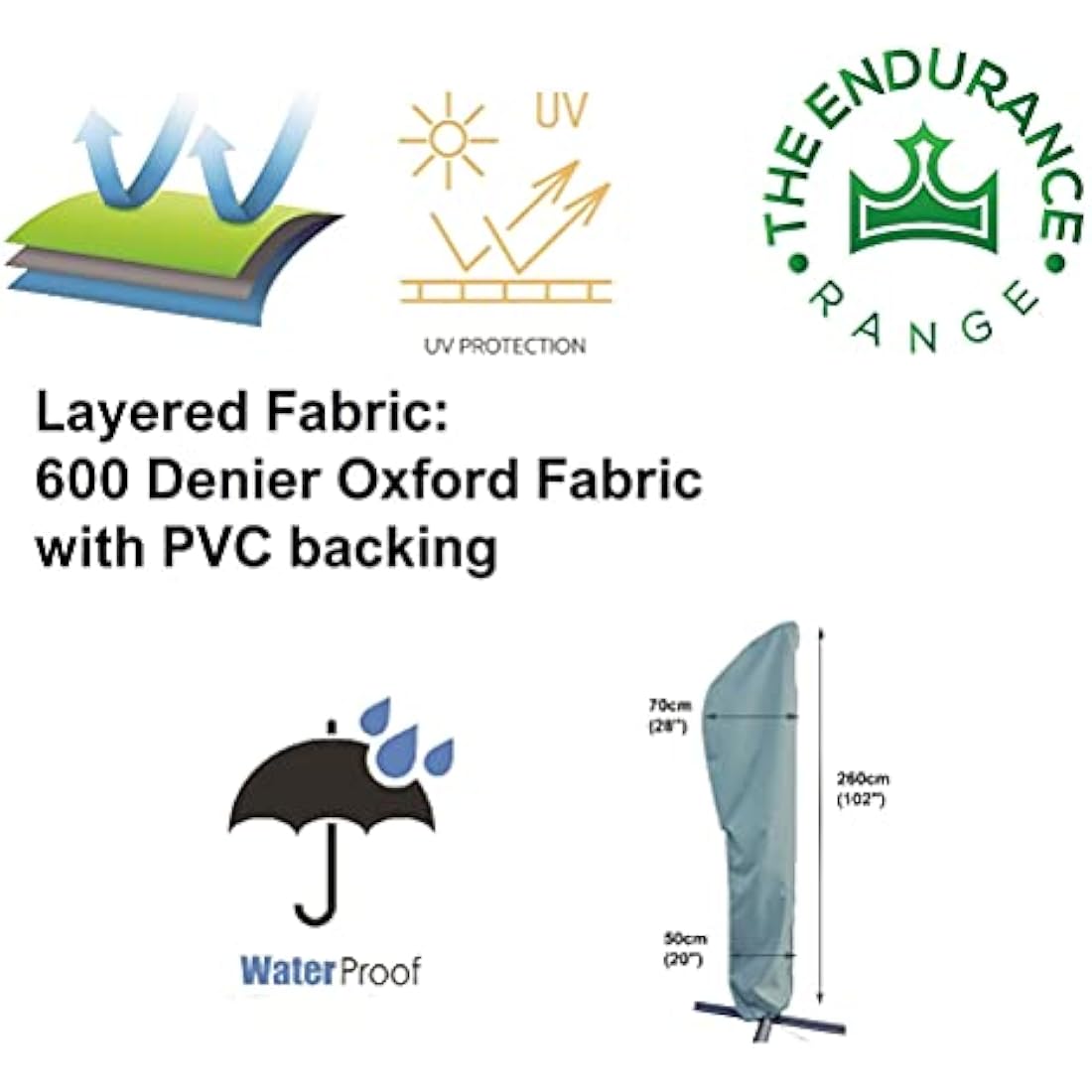 Kingsbridge Cantilever Parasol Cover | 600D Heavy Duty Waterproof Grey