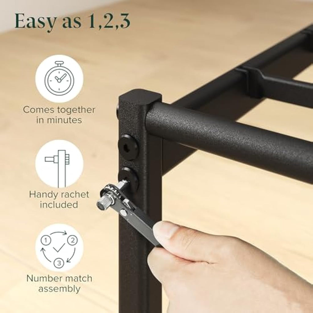 ZINUS Elias Single Bed Frame – 90x190cm Metal Platform Bed – Black