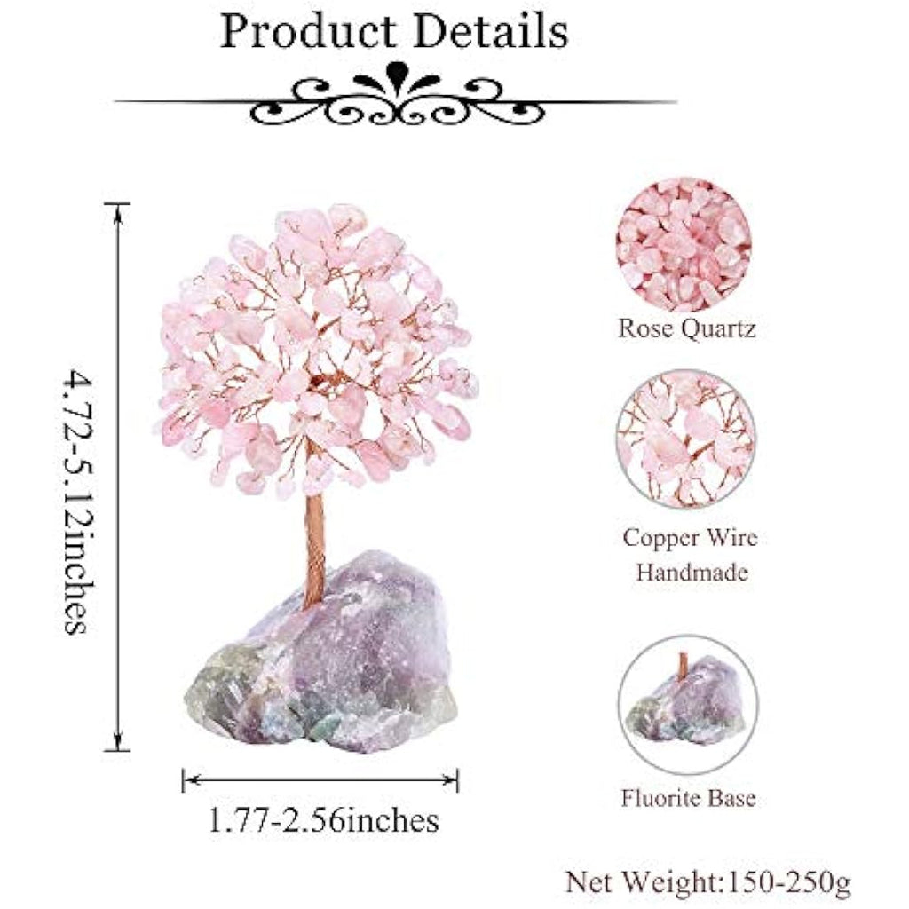JSDDE Rose Quartz Crystal Money Tree – Feng Shui Healing Gemstone Decor