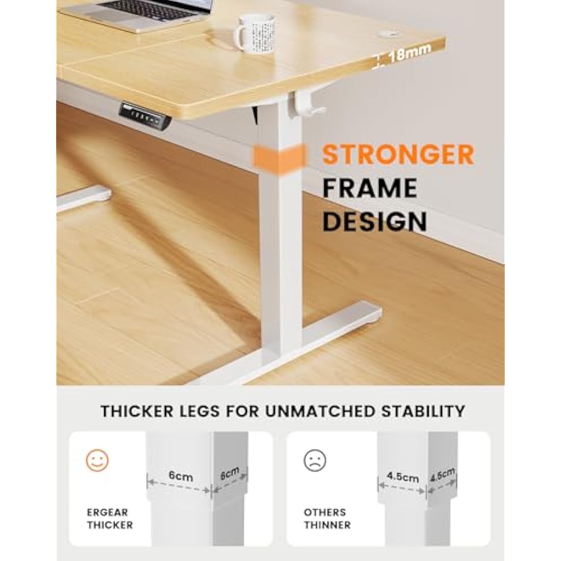 ErGear Electric Standing Desk – 160x80cm Height Adjustable Desk, 100kg