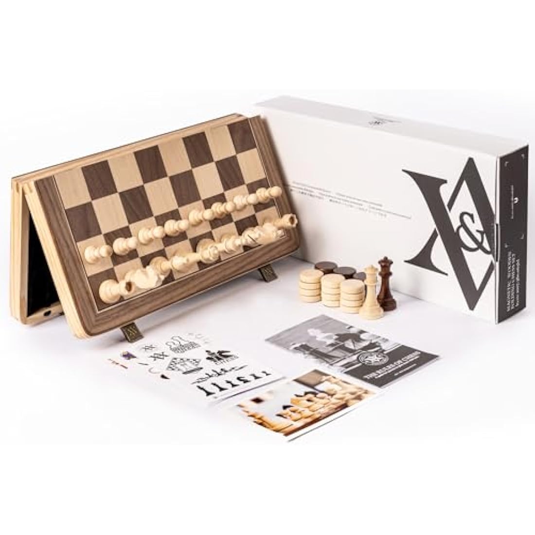 A&A 15" Magnetic Wooden Chess Set | Folding Board with Staunton Pieces