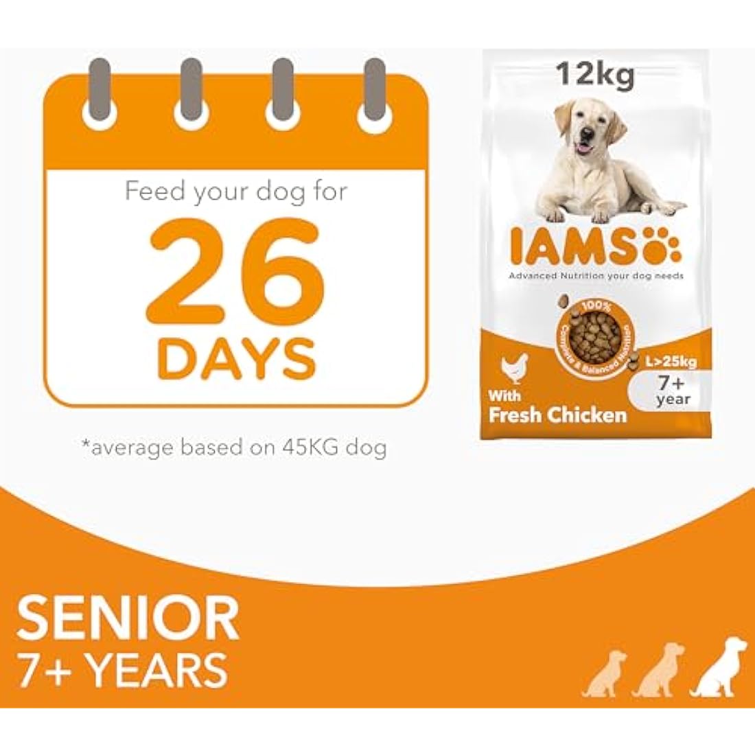 IAMS Senior Large Breed Dry Dog Food - Chicken & Wheat Free - 12kg