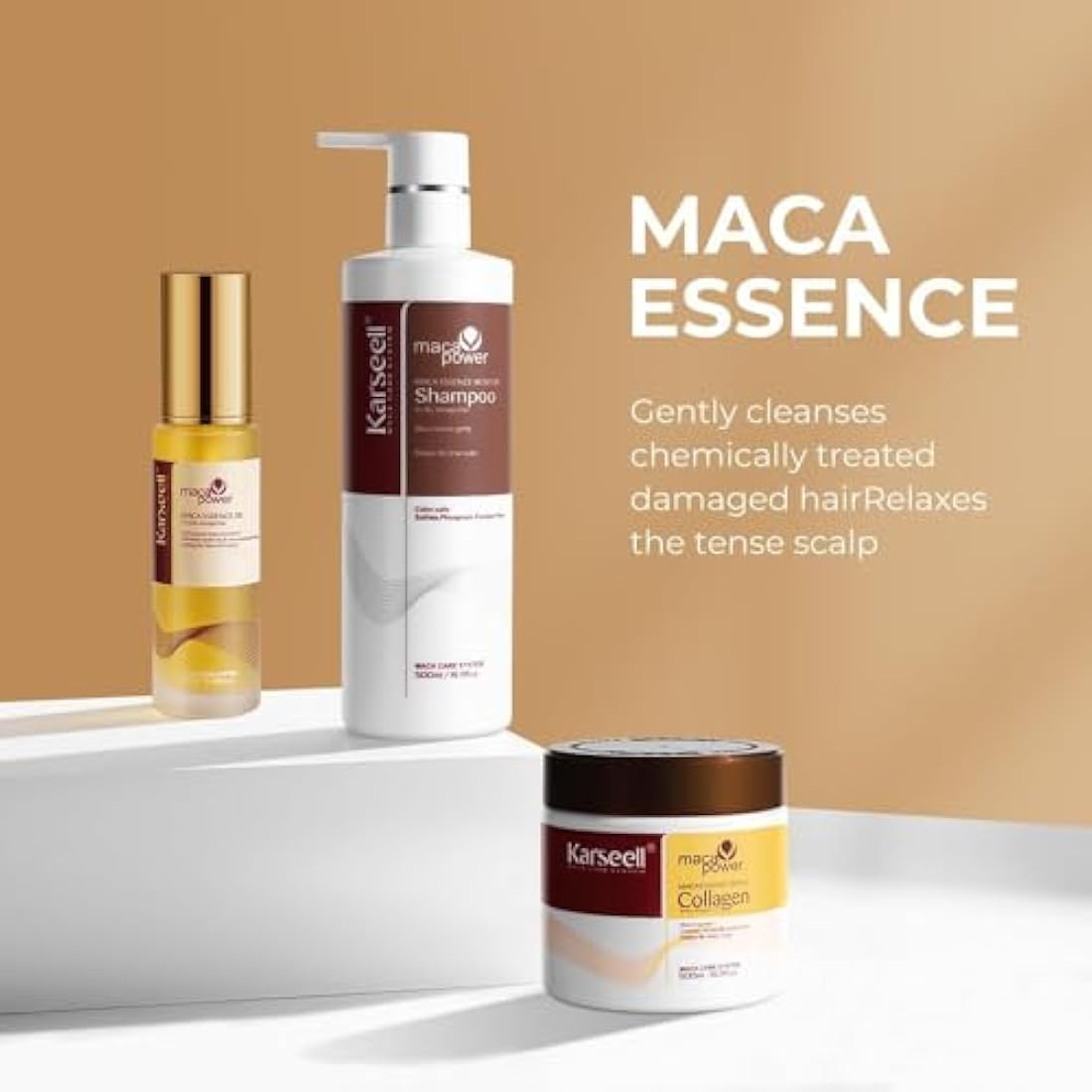 Karseell Maca Essence Hair Repair Set - Collagen Mask, Shampoo & Argan Oil