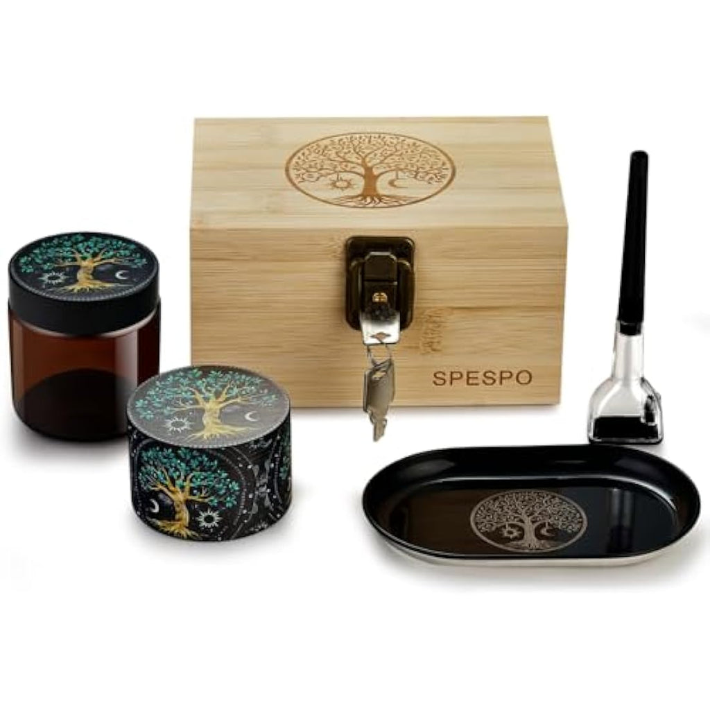 Bamboo Herb Grinder Set | 5-Piece Lockable Gift Box Kit