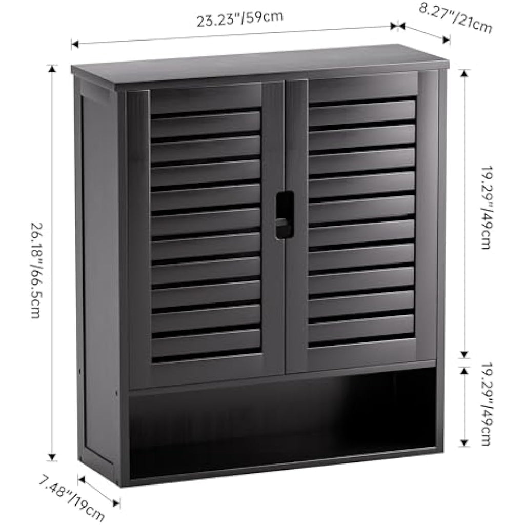 SMIBUY Bamboo Wall Mounted Bathroom Cabinet | 2-Door Storage Organizer - Black