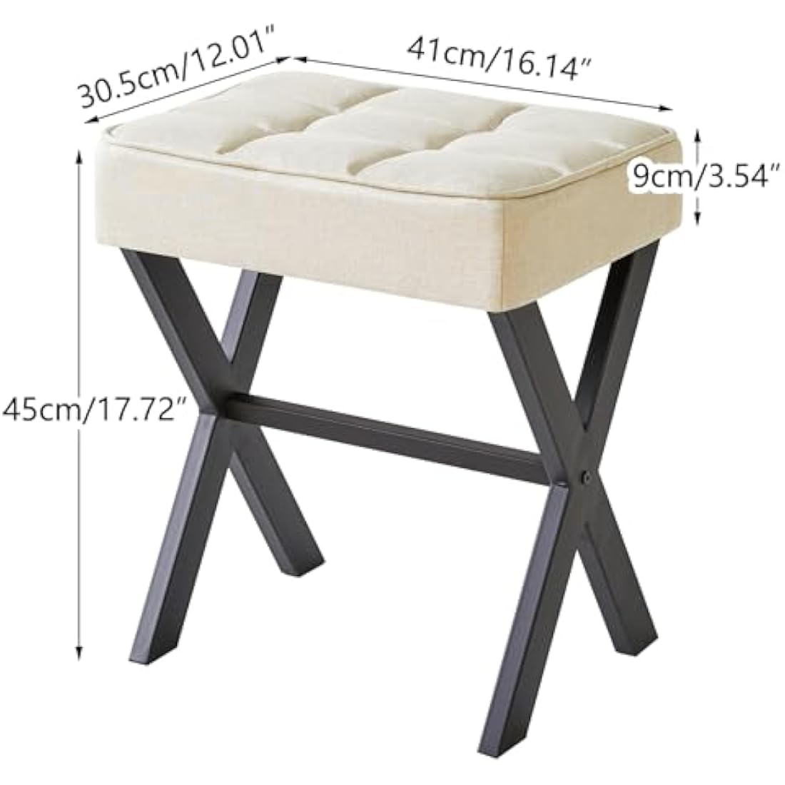 IBUYKE Square Vanity Stool – Linen Ottoman Footrest with Metal X-Legs