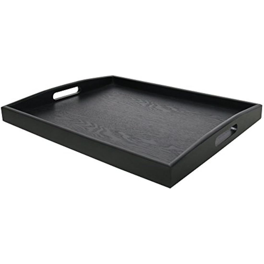 Jolof Store Large Black Ash Wood Serving Tray with Handles - Rectangle