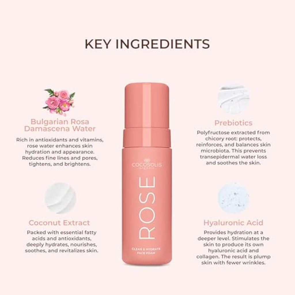 COCOSOLIS Rose Face Foam – Hydrating Hyaluronic Acid Pore Cleanser