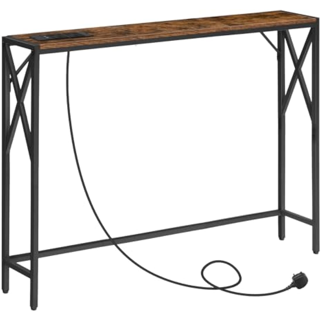 MAHANCRIS 100cm Console Table with Charging Station | Rustic Brown
