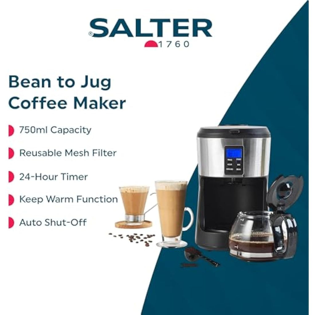 Salter EK4368 Bean to Jug Coffee Machine with Grinder and Digital Timer