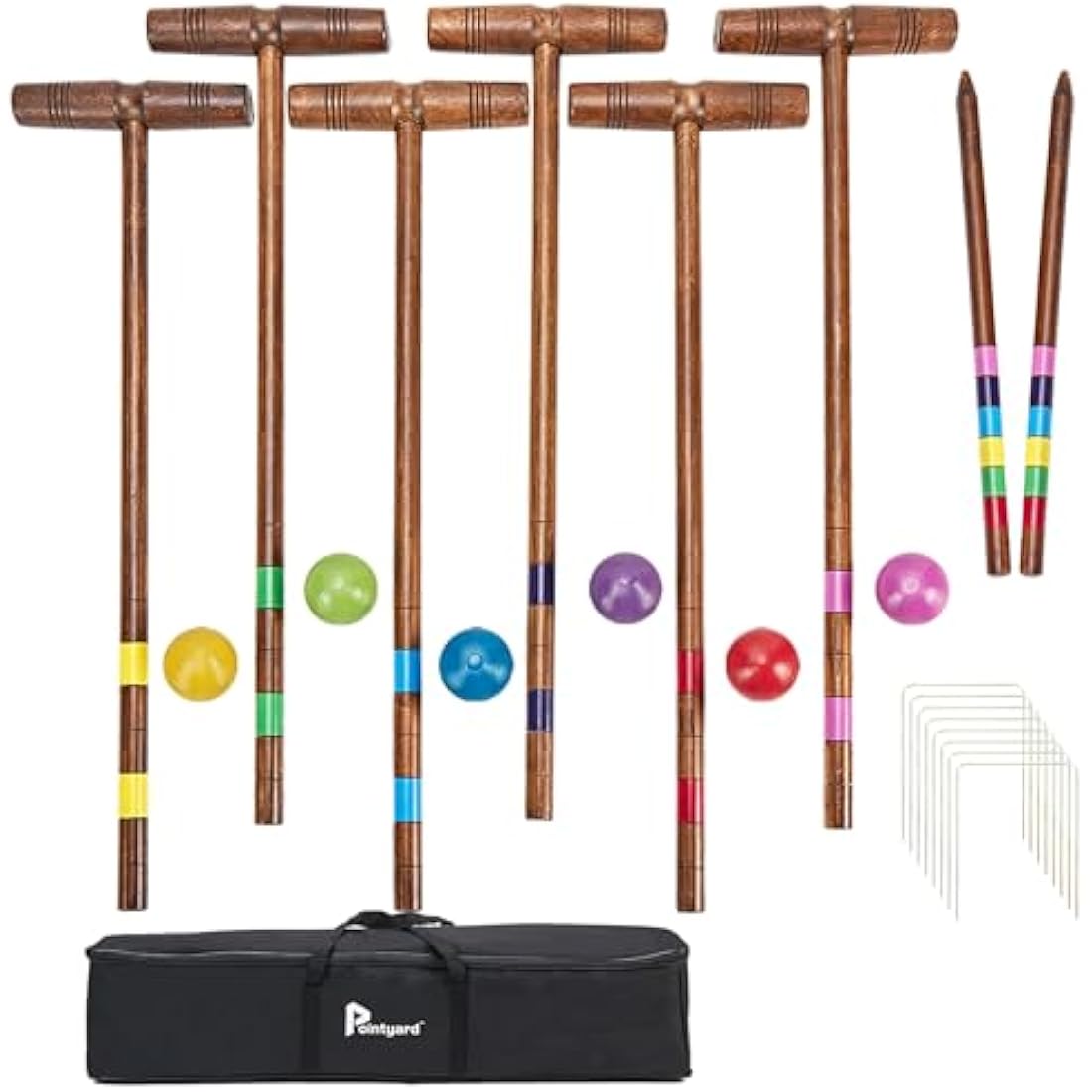 Pointyard 32" Six Player Croquet Set – Premium Rubber Wood Lawn Game