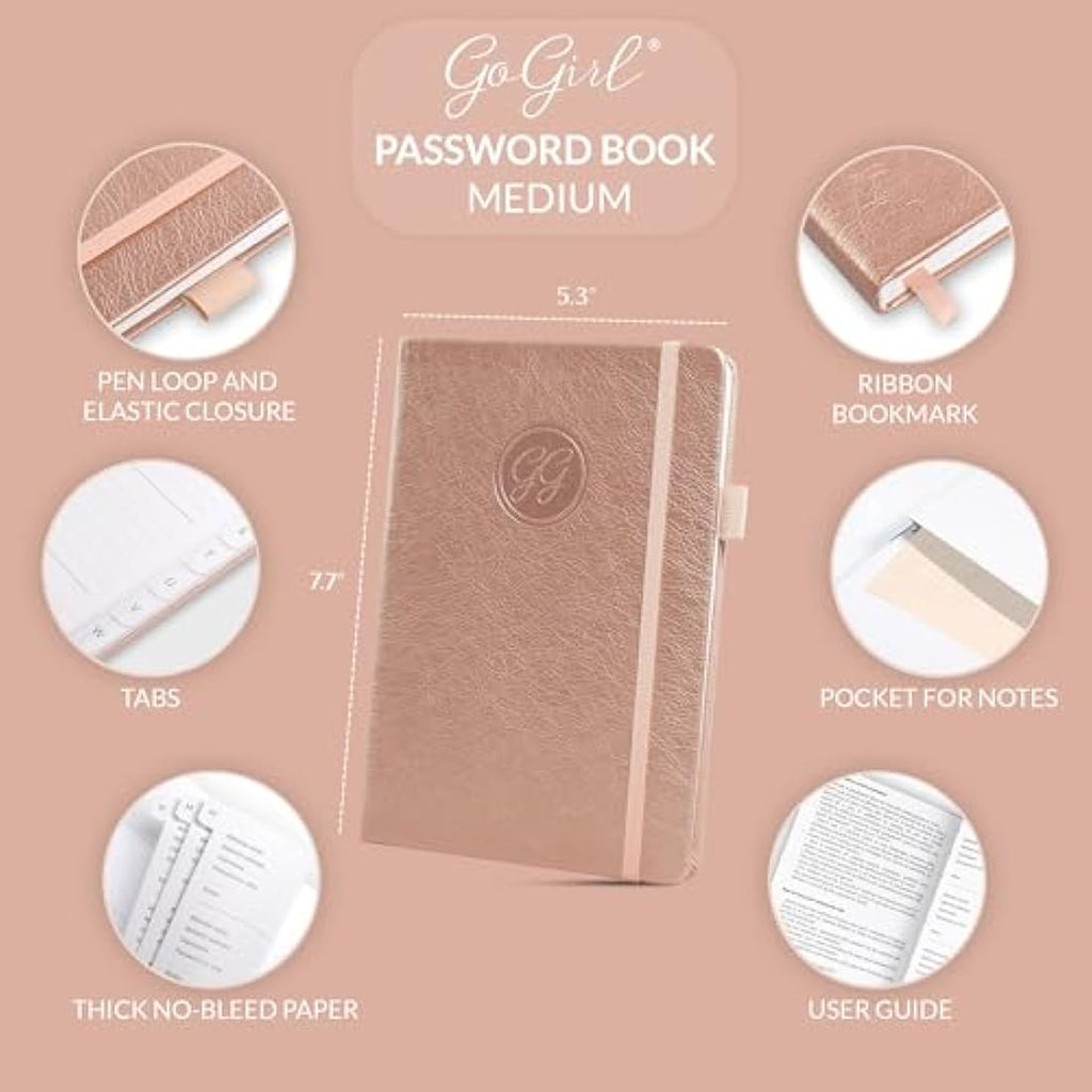 Password Book with Alphabetical Tabs - Rose Gold Medium