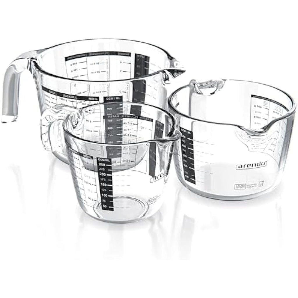 Arendo Borosilicate Glass Measuring Jug Set - 250ml, 500ml, 1000ml