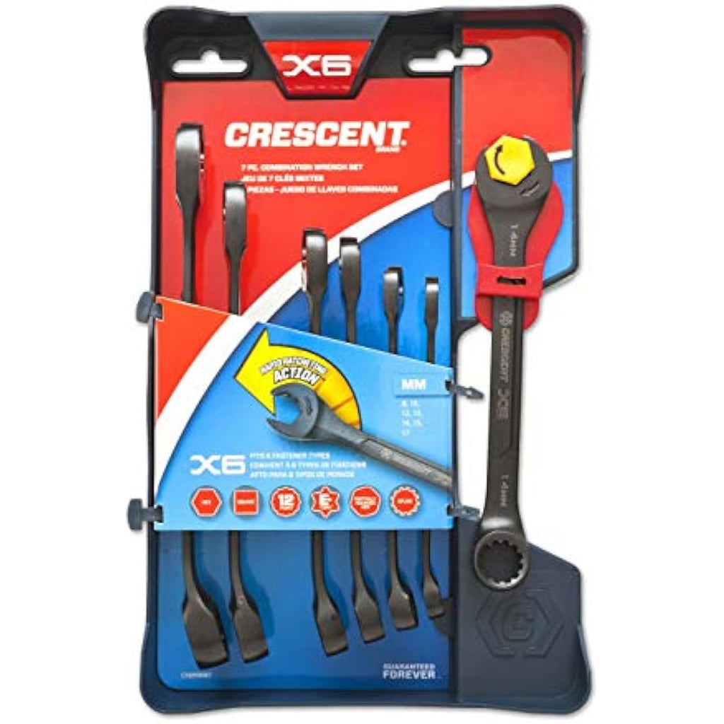 Crescent 7-Piece X6 Metric Ratcheting Combination Wrench Set, 8-17mm