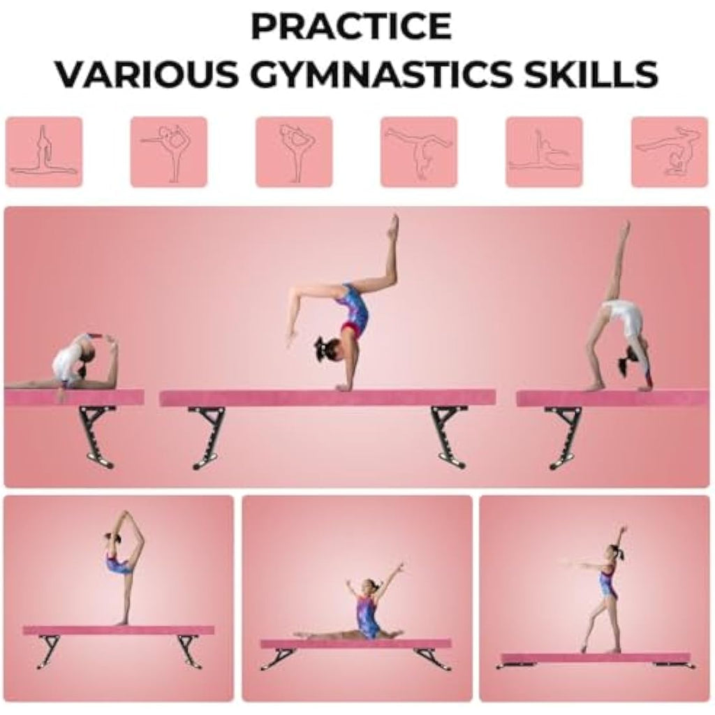 SportBob 8ft Adjustable Gymnastics Balance Beam for Kids Home Training