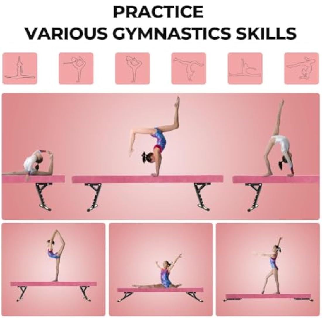 SportBob 8ft Adjustable Gymnastics Balance Beam for Kids Home Training