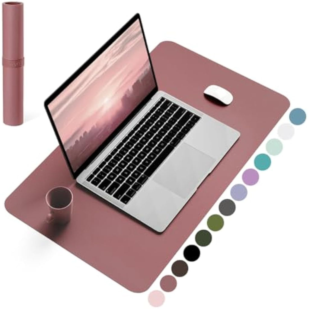 YSAGi PVC Leather Desk Pad – Waterproof Non-Slip Writing Mat, Dark Pink