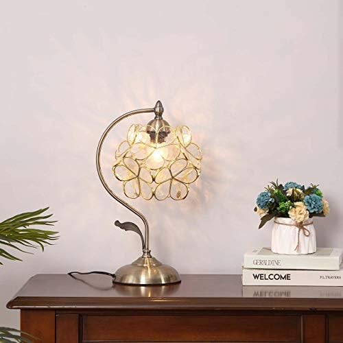 Bieye Tiffany Style Pink Stained Glass Flower Petal Table Lamp | Brass Base