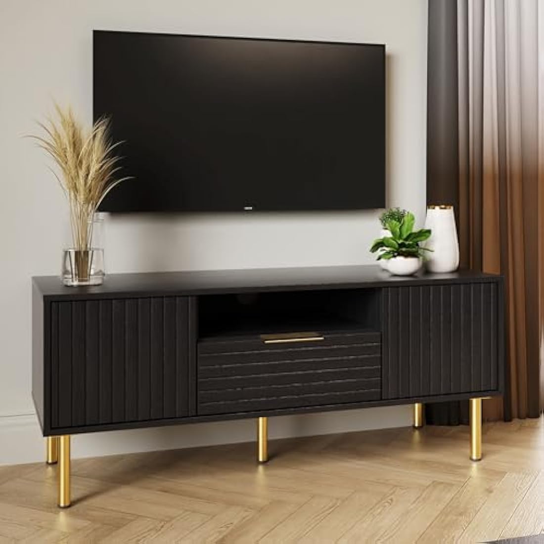 Nervata Modern TV Unit – Black Media Entertainment Console