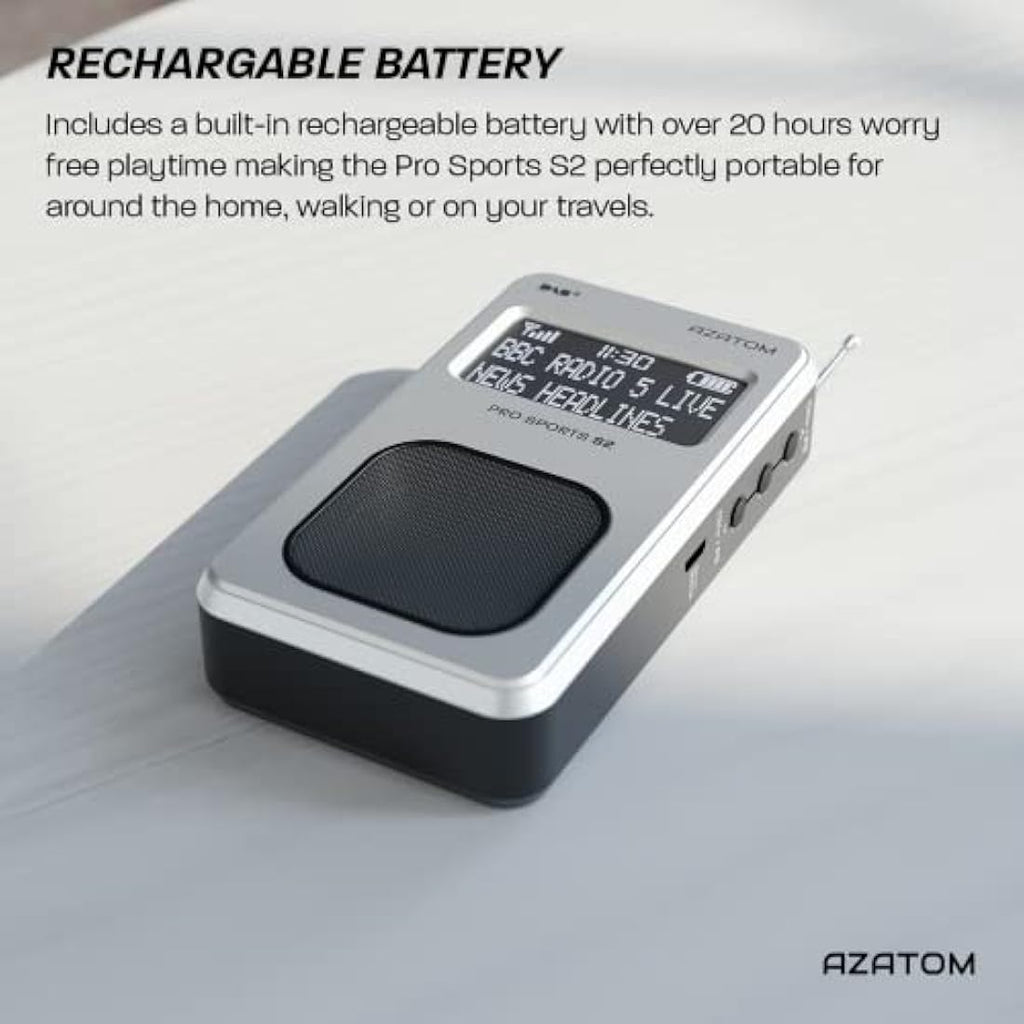 Azatom Pro Sports S2 Portable DAB/DAB+ & FM Radio with Earphones - Silver
