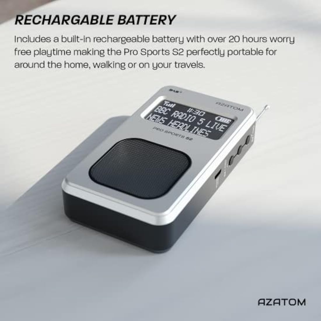 Azatom Pro Sports S2 Portable DAB/DAB+ & FM Radio with Earphones - Silver
