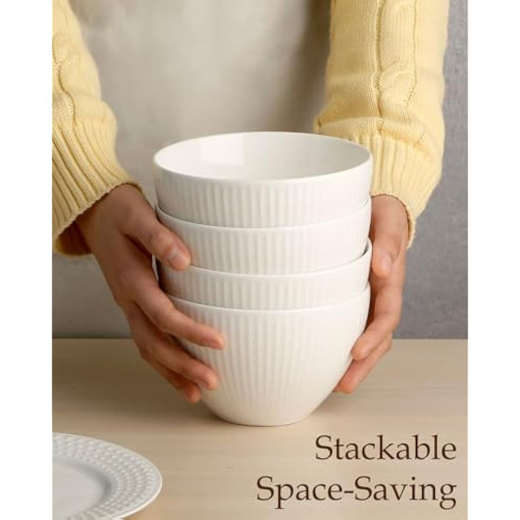 Ceramic Cereal Bowls - 750ml Deep Soup Bowl Set of 6, White