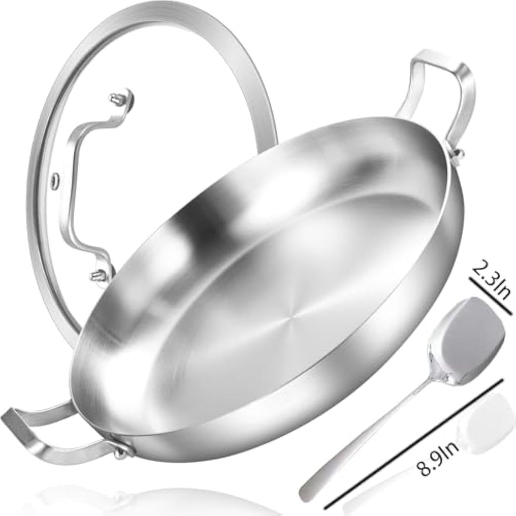 Inqibee 30 CM Tri-Ply Stainless Steel Paella Pan with Lid | Induction