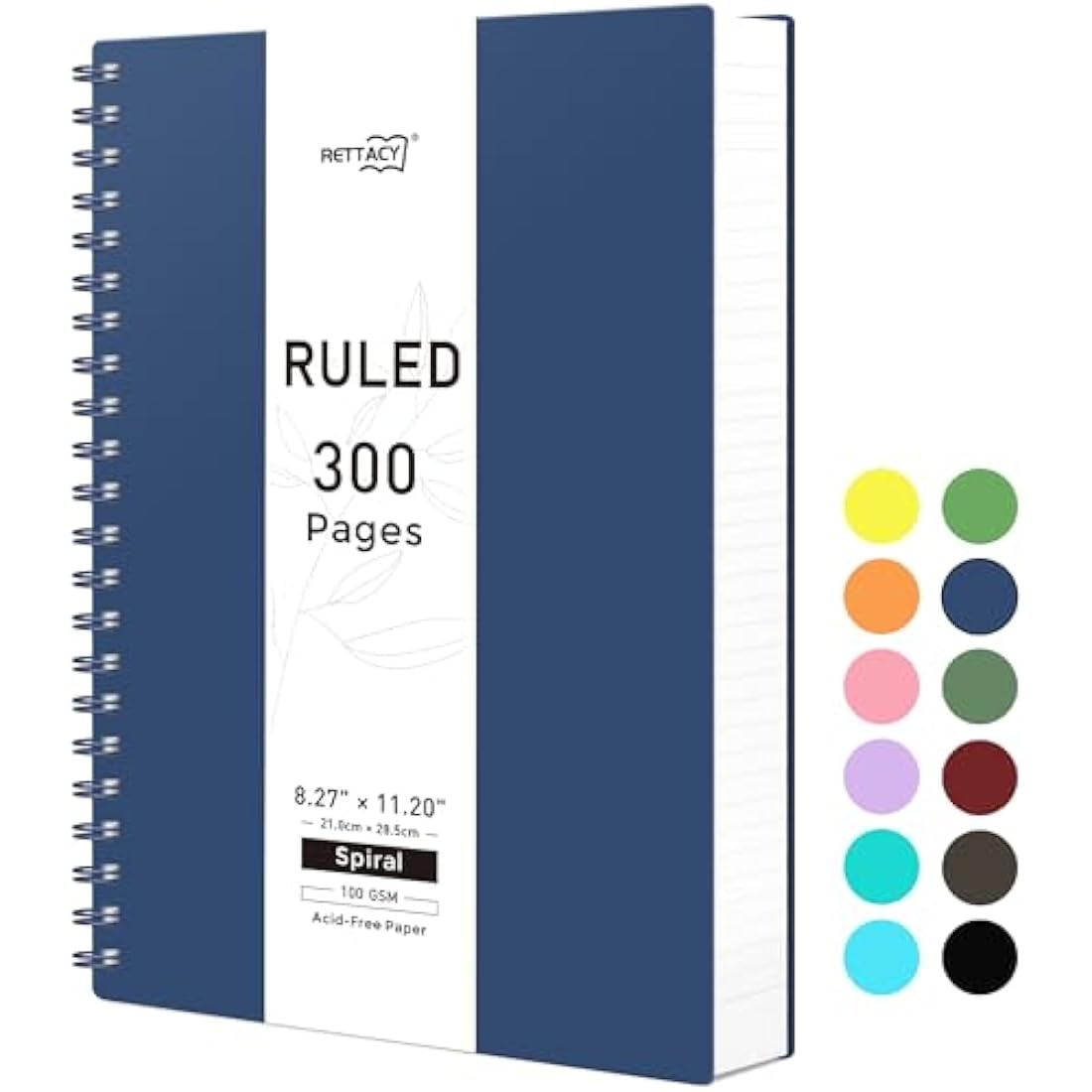 RETTACY A4 Spiral Notebook | 300 Pages College Ruled 100gsm – Navy Blue