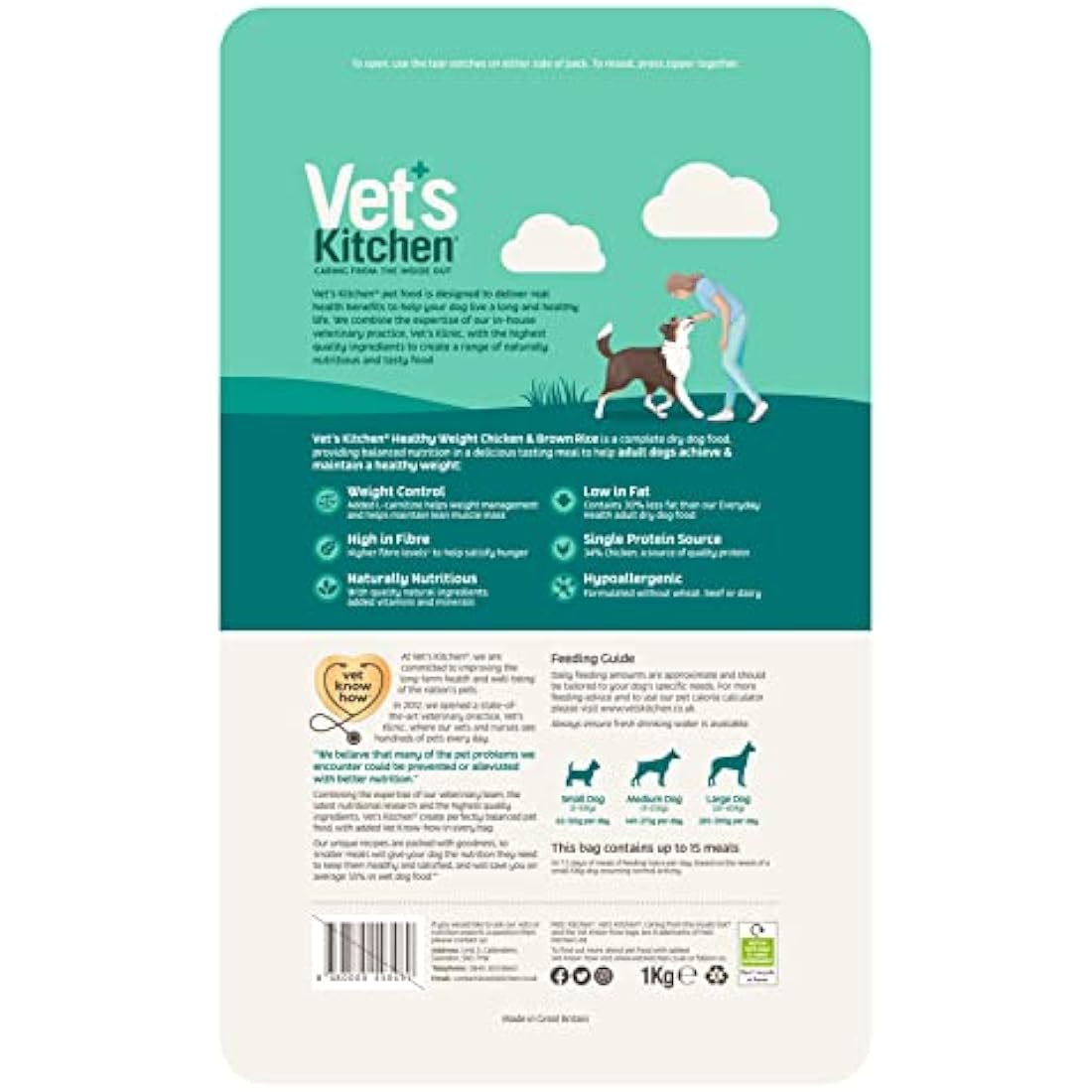 Vet's Kitchen Adult Dry Dog Food – Chicken & Brown Rice Weight Loss 7.5kg