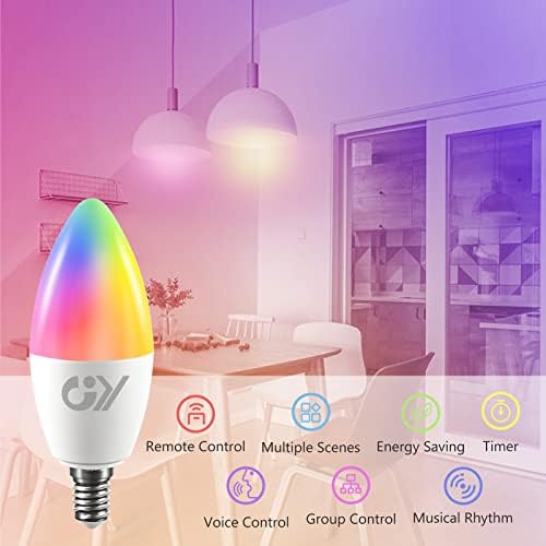 GY Smart E14 LED Bulb 6-Pack | RGB & Dimmable WiFi Candle Light, 6W
