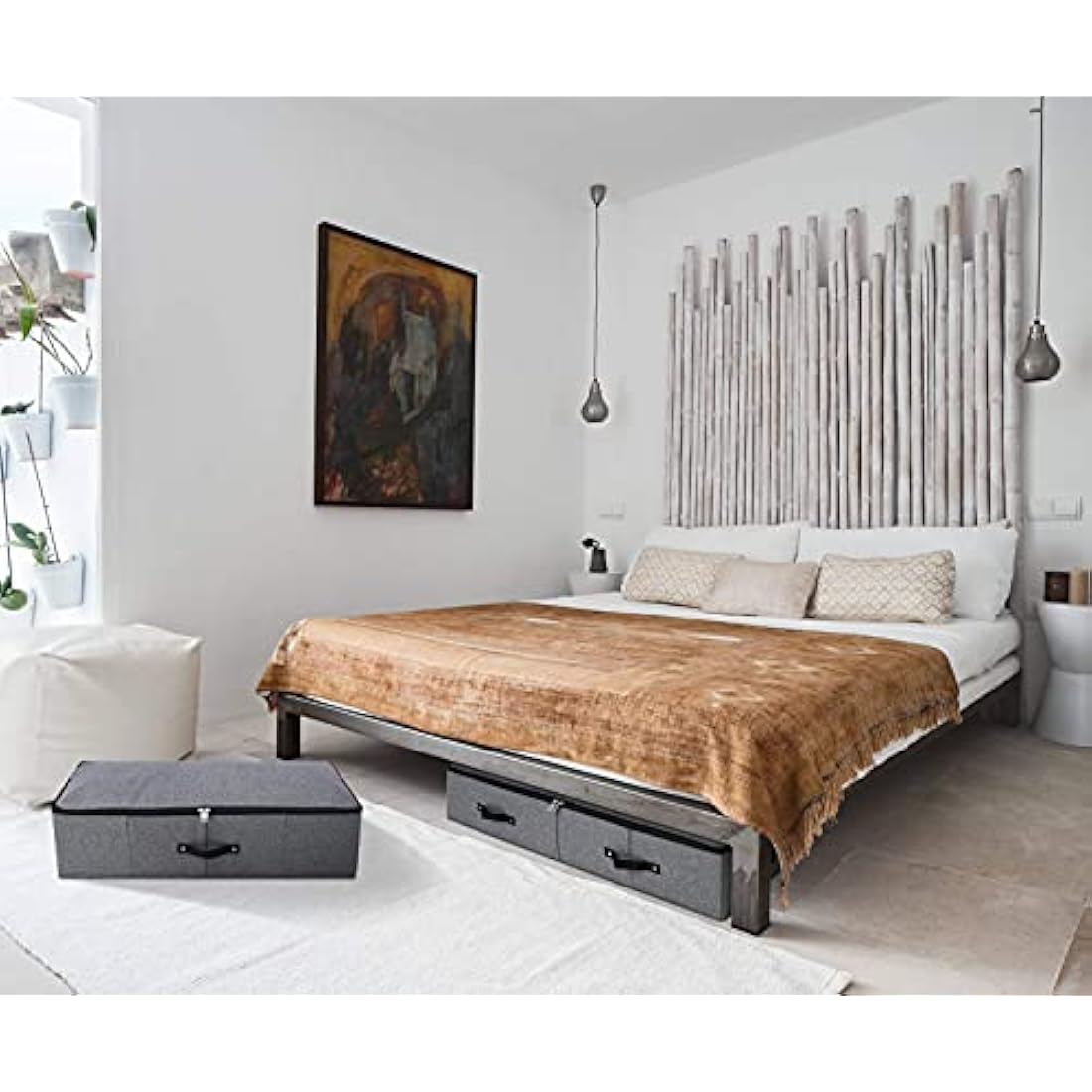 Foldable Under Bed Storage Box with Zipper Lid - Black Grey