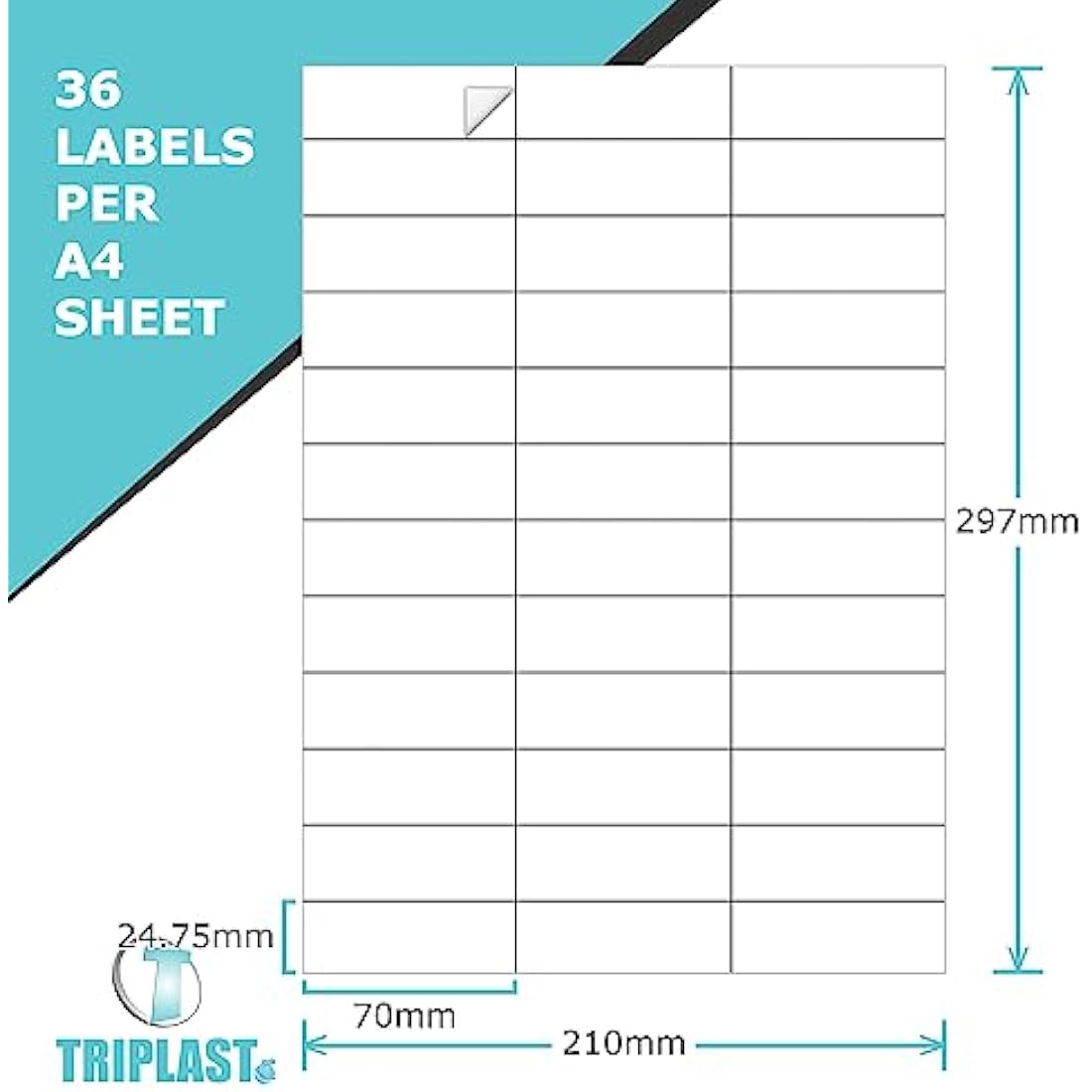 Triplast A4 Label Sheets | 36 Labels Per Sheet | White Inkjet & Laser