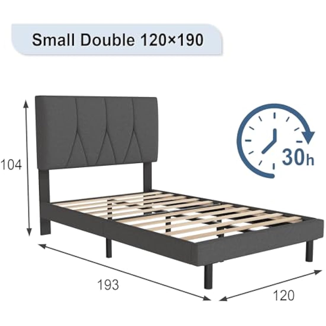 Small Double Upholstered Bed Frame with Underbed Storage