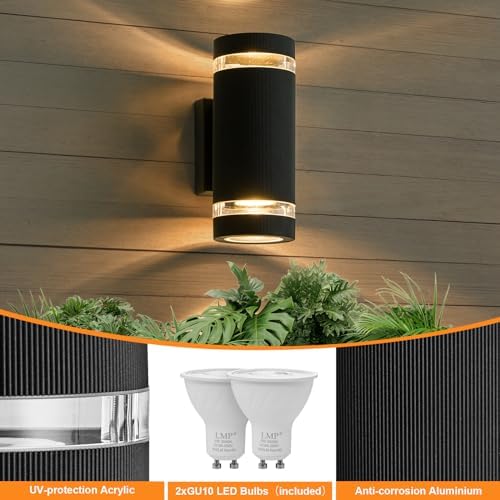 LMP Outdoor Wall Lights – IP65 Modern Black Up Down LED Porch Light