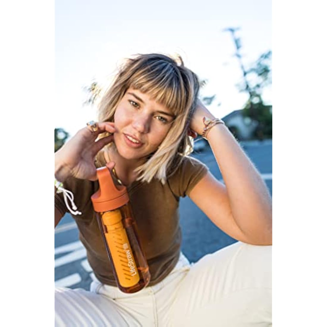 LifeStraw Go Series Water Filter Bottle - 22oz BPA-Free Kyoto Orange
