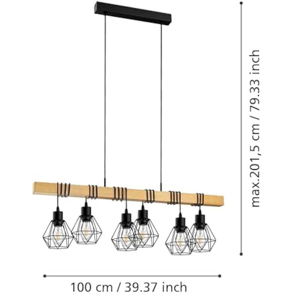 Eglo Townshend 5 Industrial Pendant Light – 6-Light Wood & Metal